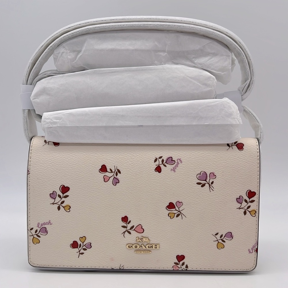 Coach Anna Foldover Clutch Crossbody Bag With Heart Print